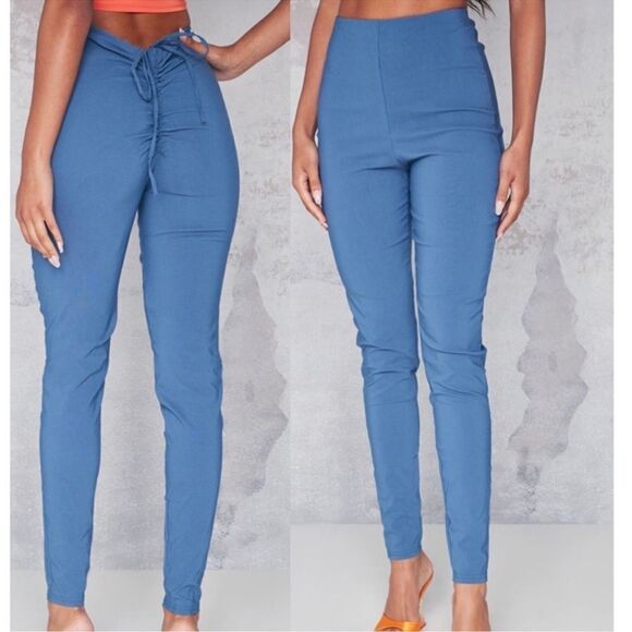 💚SALE💚 Blue Ruched V Back Skinny Pants - Picture 3 of 4